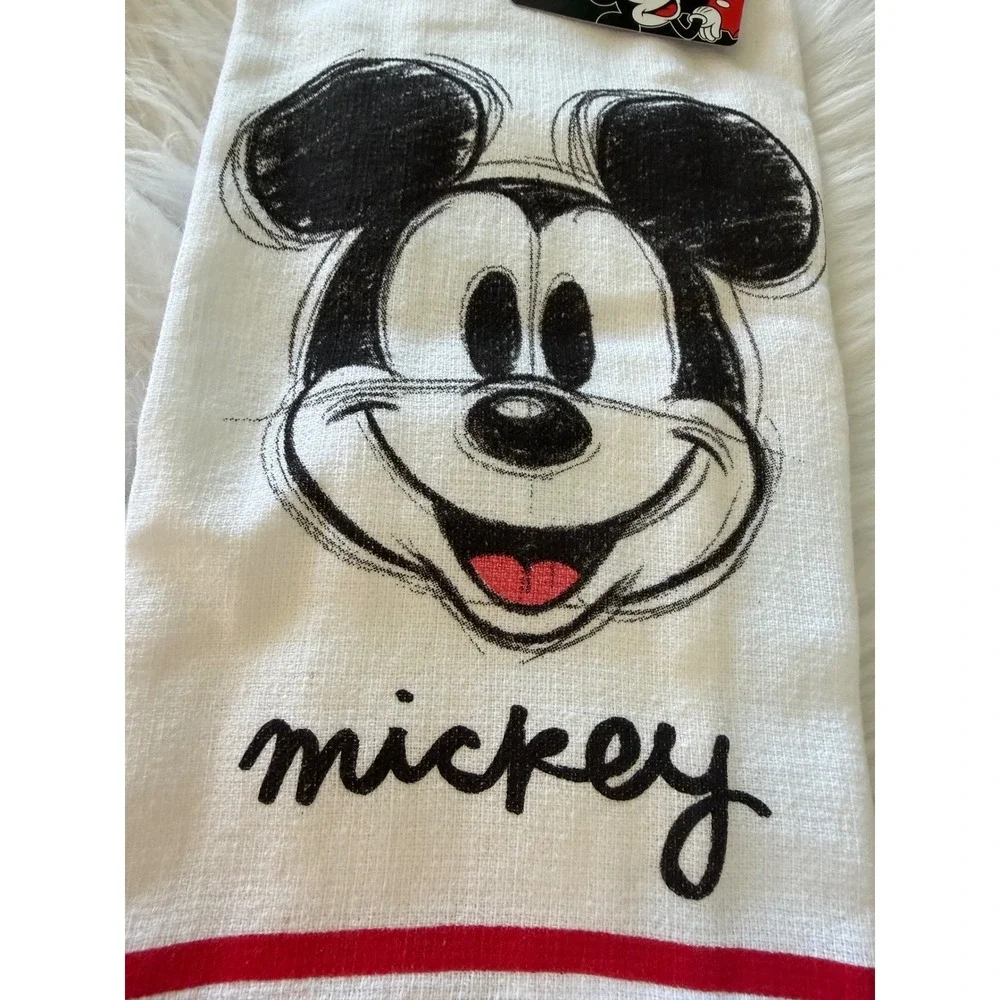Disney Mickey Mouse Kitchen Towel White Cotton Sketch Graphic 15x25 New
